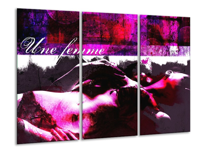 Glas schilderij Lichaam | Paars, Wit, Zwart | 120x80cm 3Luik