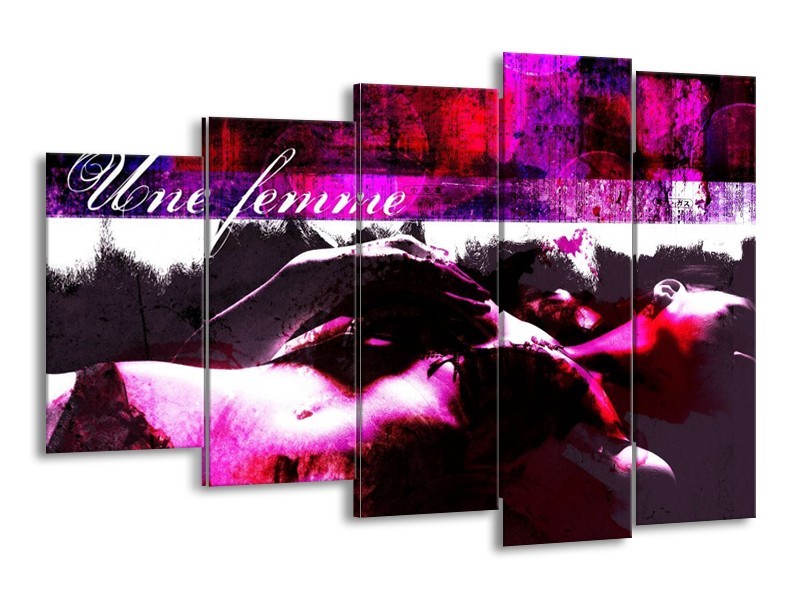 Canvas schilderij Lichaam | Paars, Wit, Zwart | 150x100cm 5Luik