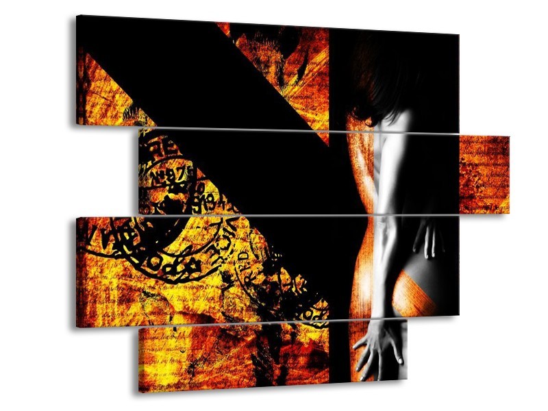 Glas schilderij Lichaam | Geel, Oranje, Zwart | 115x85cm 4Luik