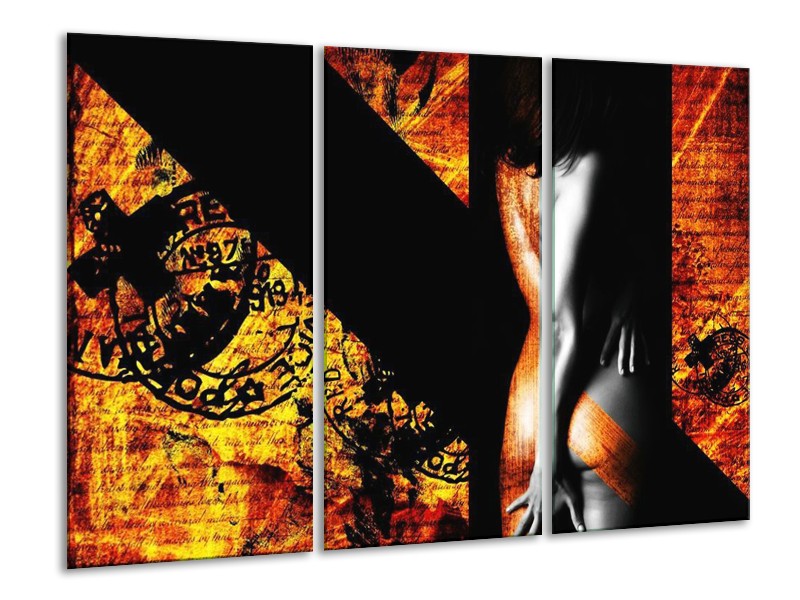 Glas schilderij Lichaam | Geel, Oranje, Zwart | 120x80cm 3Luik