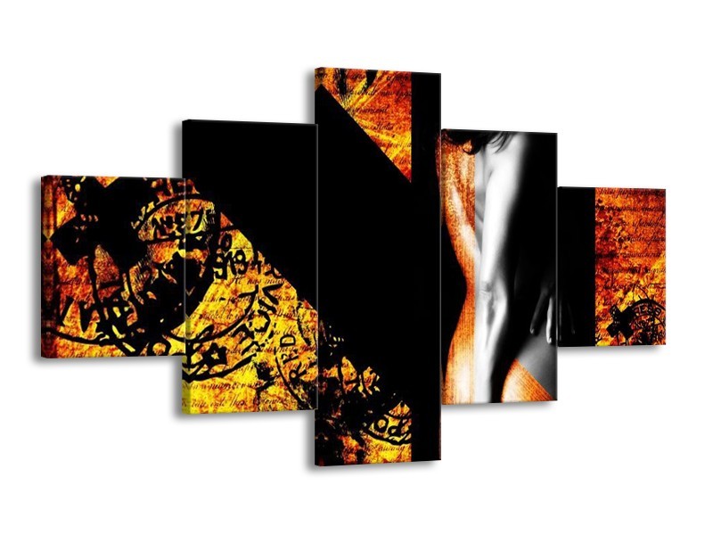 Glas schilderij Lichaam | Geel, Oranje, Zwart | 125x70cm 5Luik
