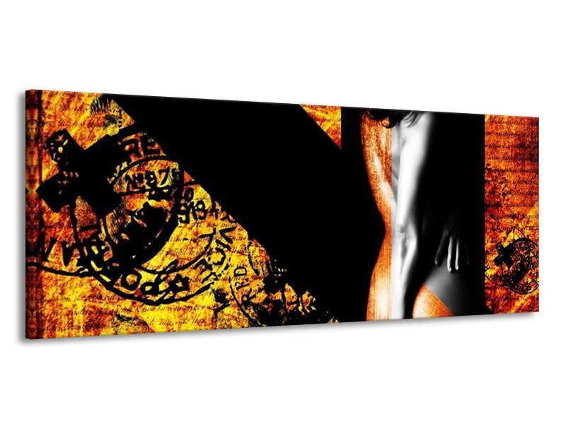 Canvas schilderij Lichaam | Geel, Oranje, Zwart | 145x58cm 1Luik