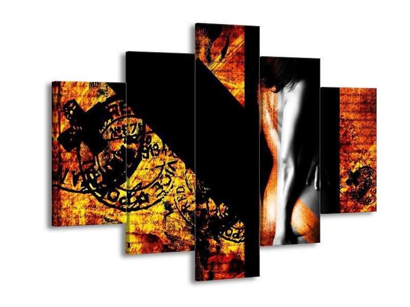 Glas schilderij Lichaam | Geel, Oranje, Zwart | 150x105cm 5Luik