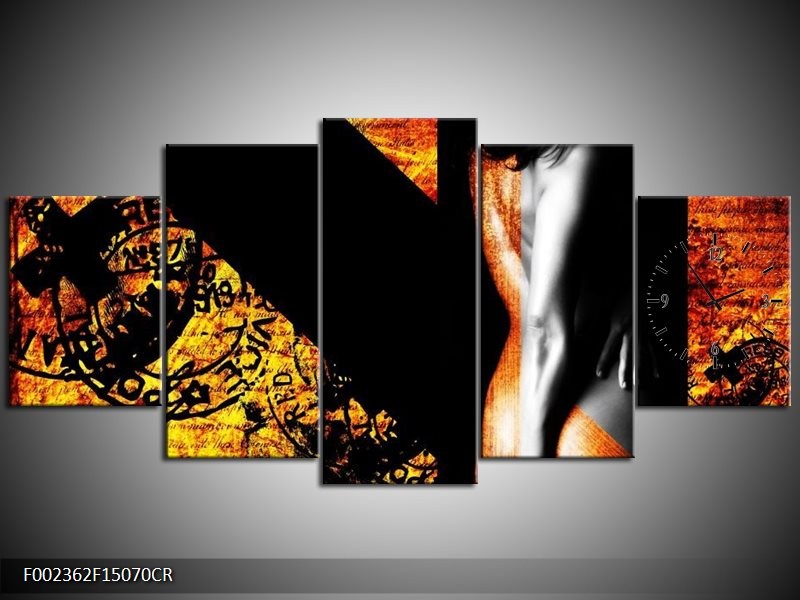 Klok schilderij Lichaam | Geel, Oranje, Zwart | 150x70cm 5Luik