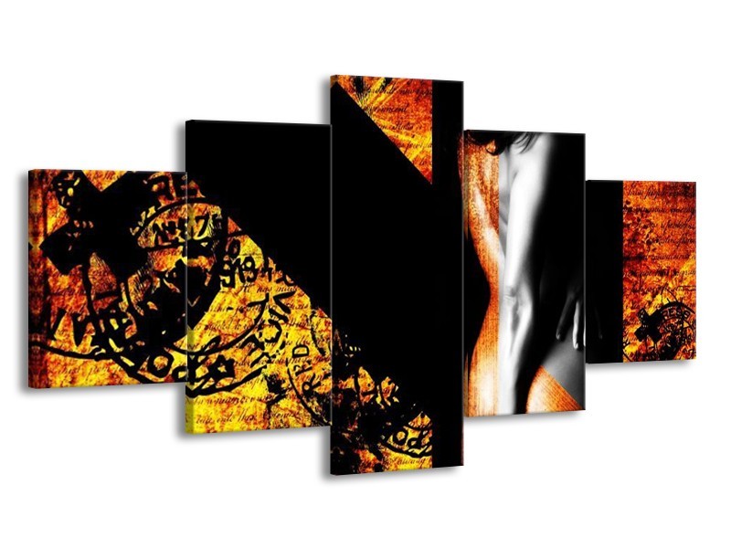 Canvas schilderij Lichaam | Geel, Oranje, Zwart | 150x80cm 5Luik