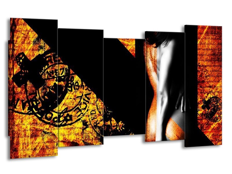 Canvas schilderij Lichaam | Geel, Oranje, Zwart | 150x80cm 5Luik