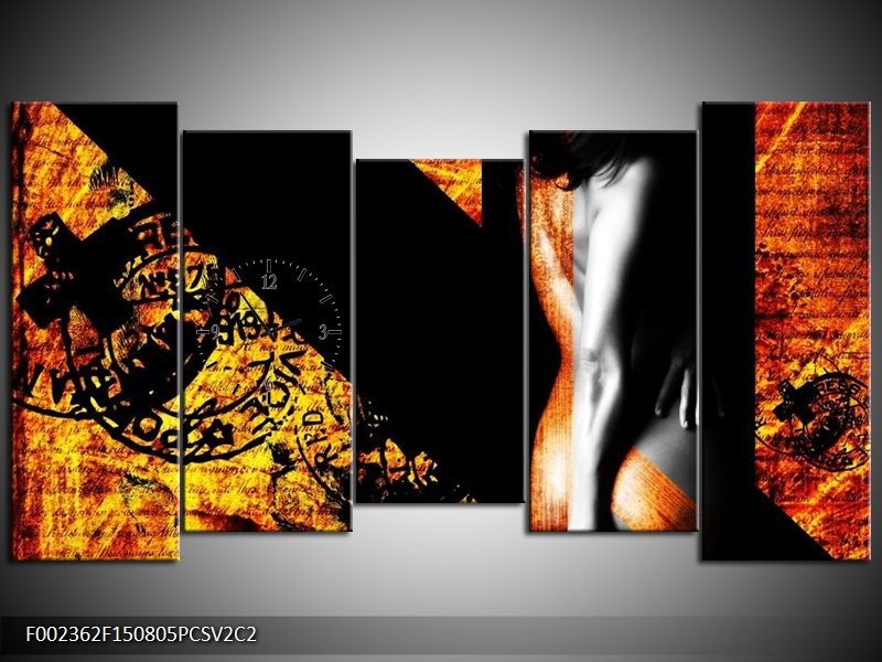 Klok schilderij Lichaam | Geel, Oranje, Zwart | 150x80cm 5Luik