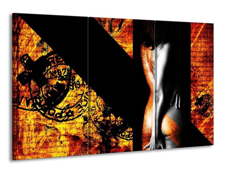 Glas schilderij Lichaam | Geel, Oranje, Zwart | 165x100cm 3Luik