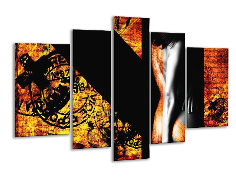 Glas schilderij Lichaam | Geel, Oranje, Zwart | 170x100cm 5Luik