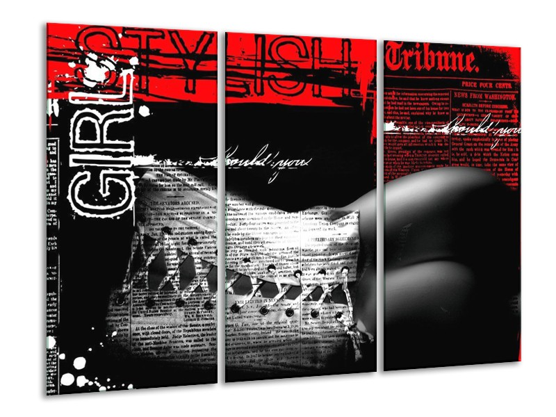 Glas schilderij Lichaam | Zwart, Wit, Rood | 120x80cm 3Luik