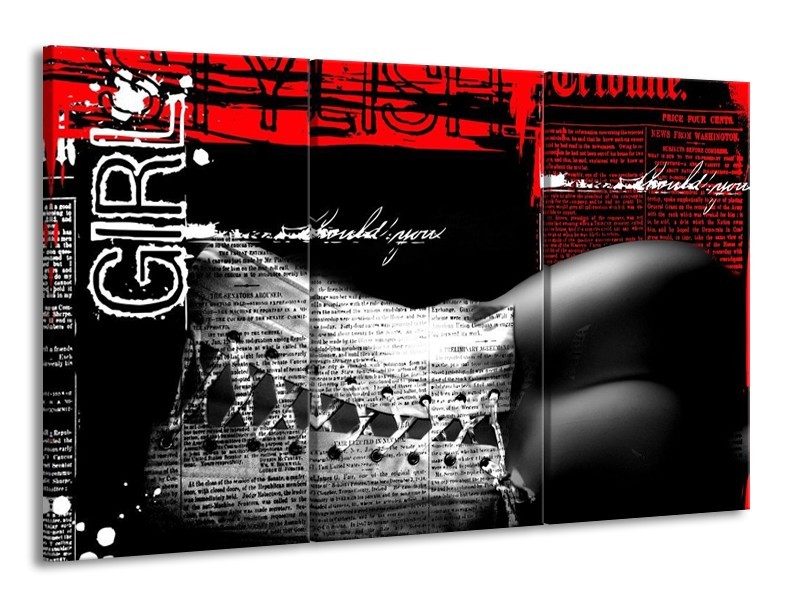 Glas schilderij Lichaam | Zwart, Wit, Rood | 165x100cm 3Luik