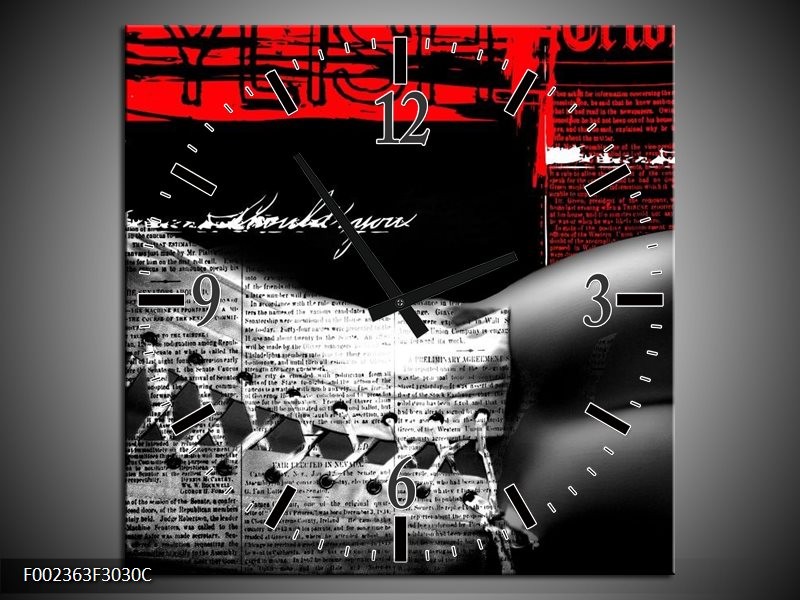 Klok schilderij Lichaam | Zwart, Wit, Rood | 30x30cm 1Luik