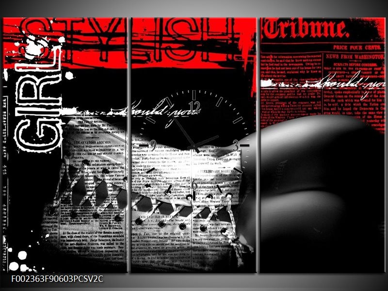 Klok schilderij Lichaam | Zwart, Wit, Rood | 90x60cm 3Luik