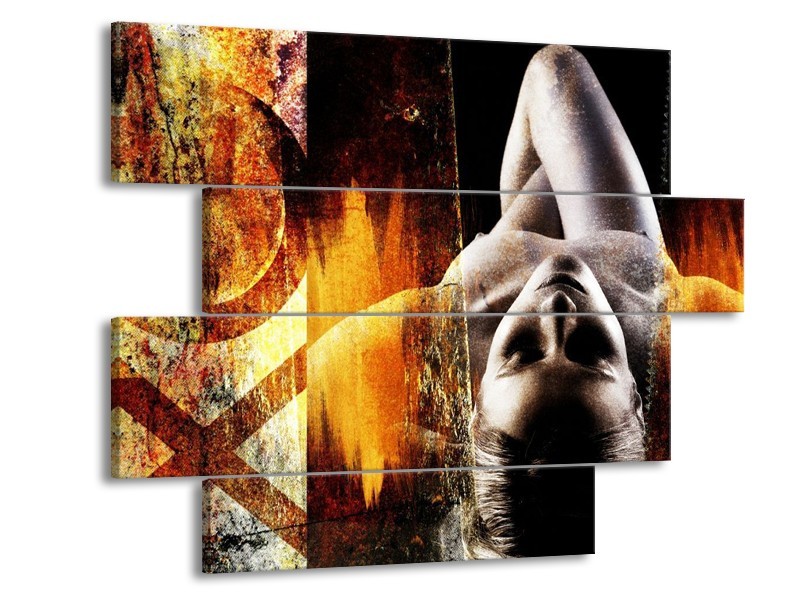 Glas schilderij Lichaam | Geel, Oranje, Zwart | 115x85cm 4Luik