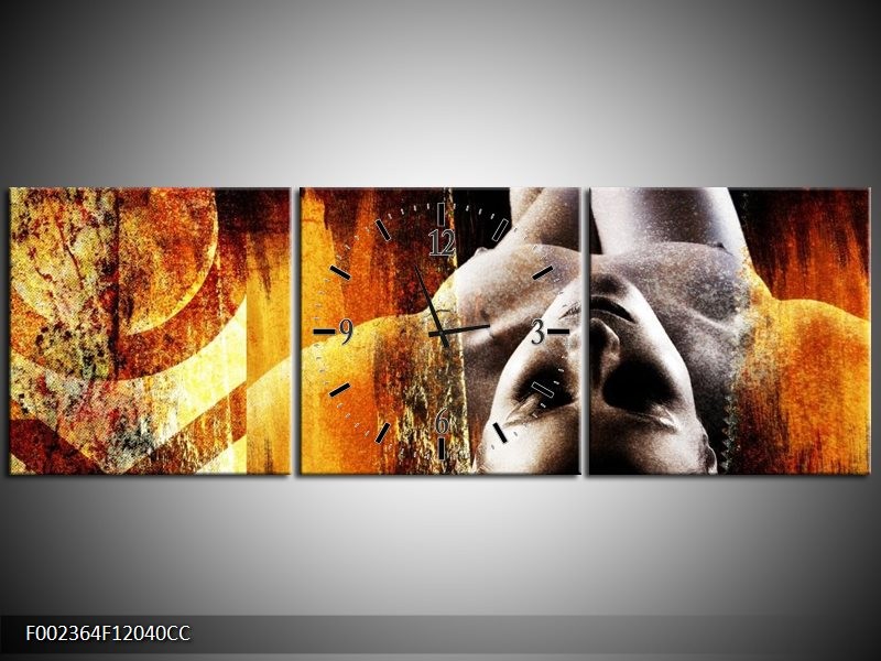 Klok schilderij Lichaam | Geel, Oranje, Zwart | 120x40cm 3Luik