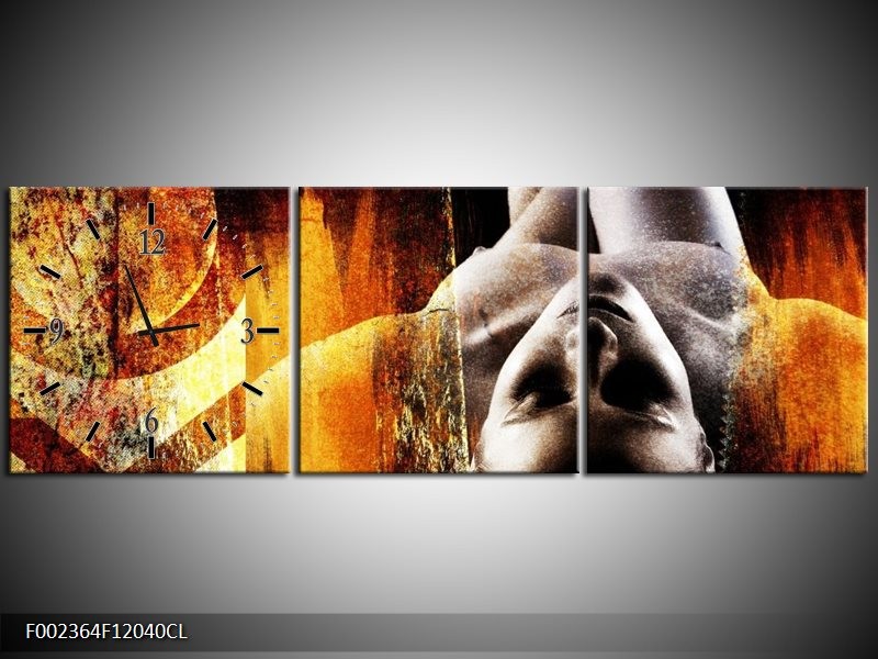 Klok schilderij Lichaam | Geel, Oranje, Zwart | 120x40cm 3Luik