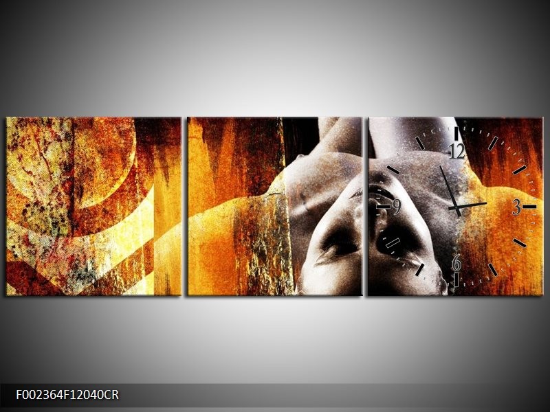 Klok schilderij Lichaam | Geel, Oranje, Zwart | 120x40cm 3Luik