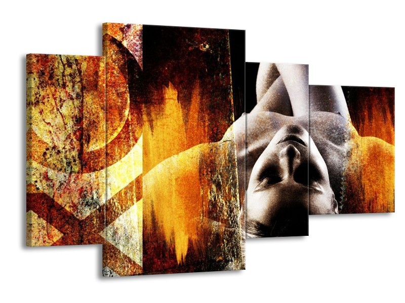 Canvas schilderij Lichaam | Geel, Oranje, Zwart | 120x75cm 4Luik
