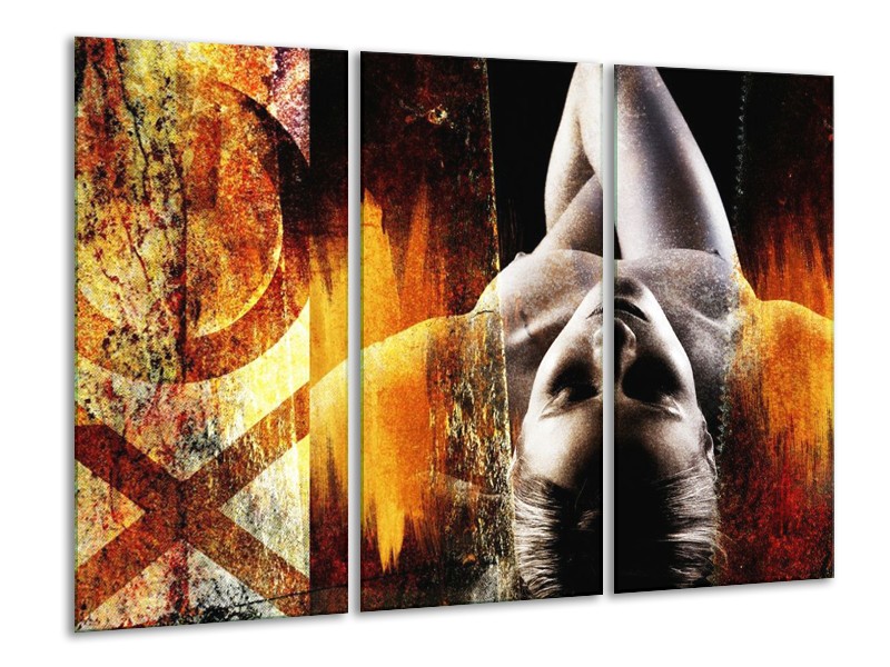 Canvas schilderij Lichaam | Geel, Oranje, Zwart | 120x80cm 3Luik