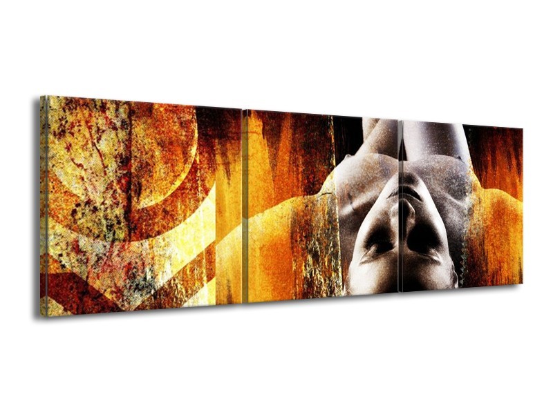 Glas schilderij Lichaam | Geel, Oranje, Zwart | 150x50cm 3Luik