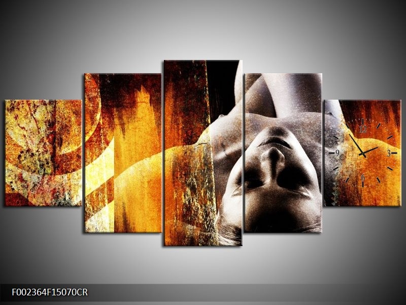 Klok schilderij Lichaam | Geel, Oranje, Zwart | 150x70cm 5Luik