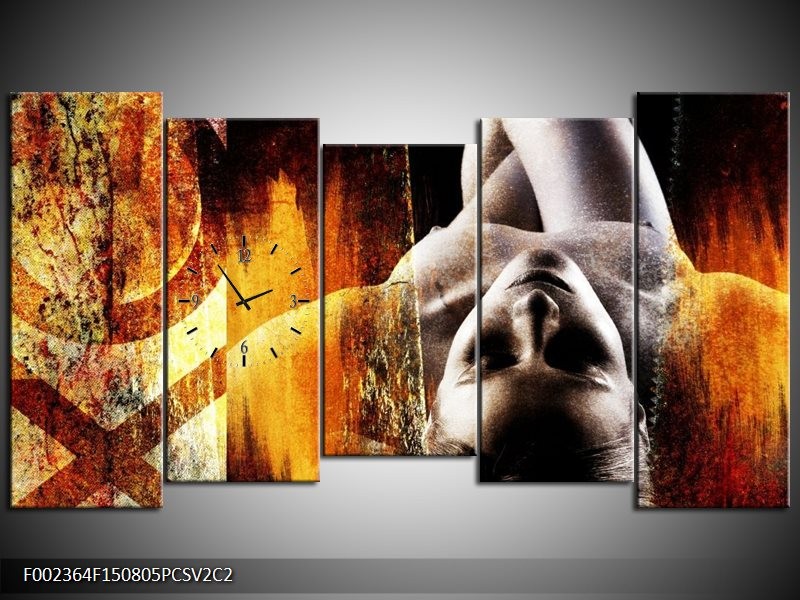 Klok schilderij Lichaam | Geel, Oranje, Zwart | 150x80cm 5Luik