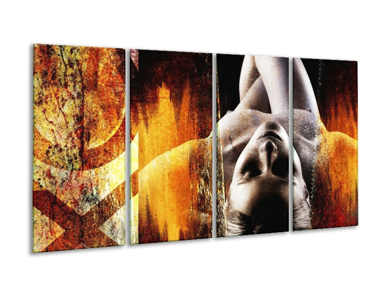 Canvas schilderij Lichaam | Geel, Oranje, Zwart | 160x80cm 4Luik