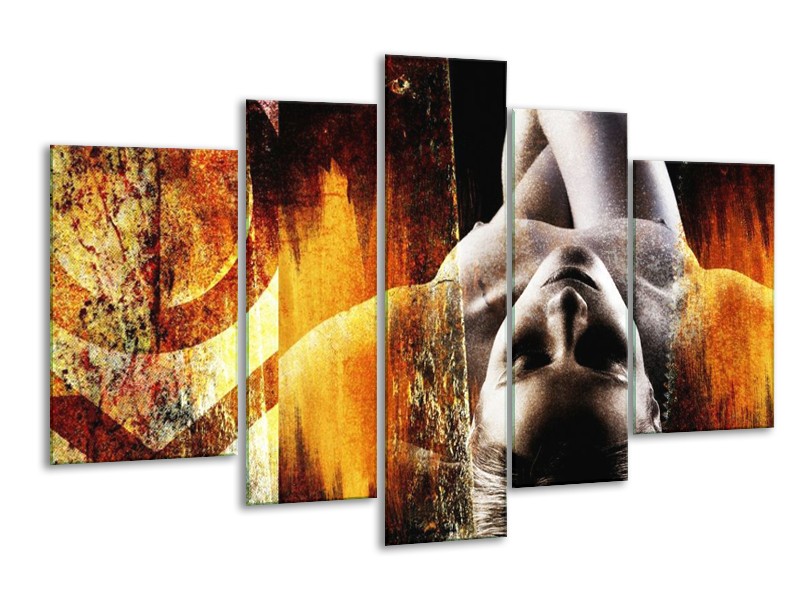 Canvas schilderij Lichaam | Geel, Oranje, Zwart | 170x100cm 5Luik