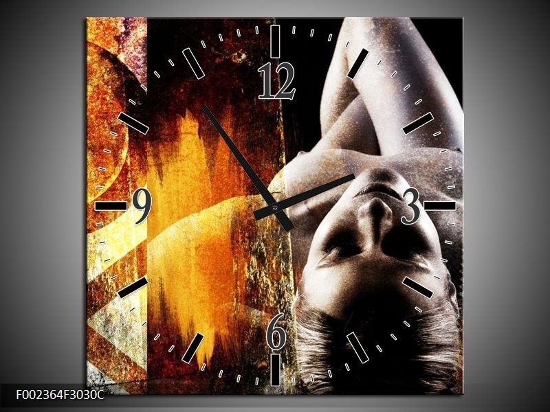 Klok schilderij Lichaam | Geel, Oranje, Zwart | 30x30cm 1Luik