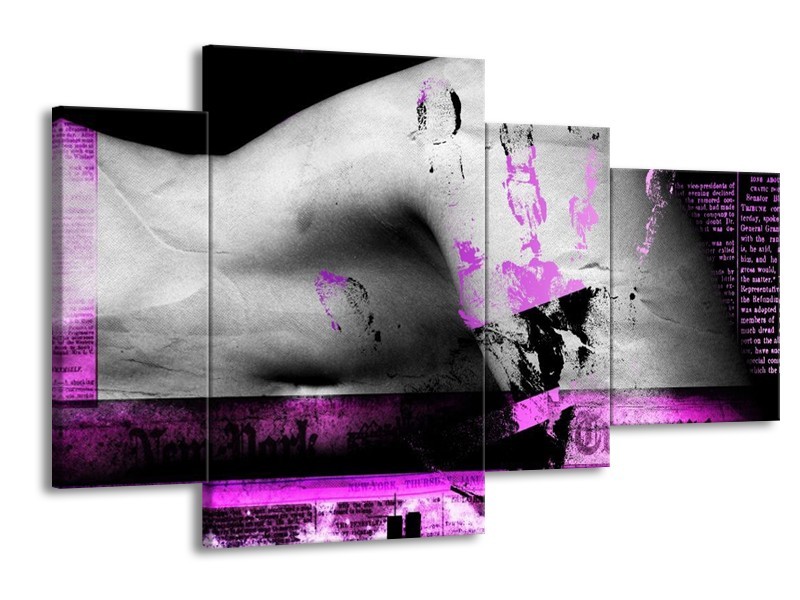 Canvas schilderij Lichaam | Paars, Grijs, Zwart | 120x75cm 4Luik
