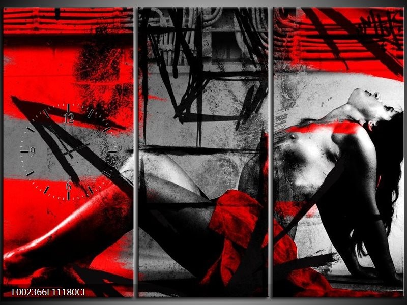 Klok schilderij Lichaam | Rood, Grijs, Zwart | 111x80cm 3Luik