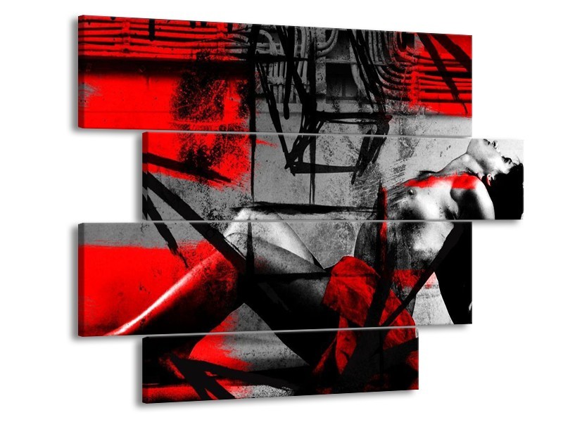 Glas schilderij Lichaam | Rood, Grijs, Zwart | 115x85cm 4Luik