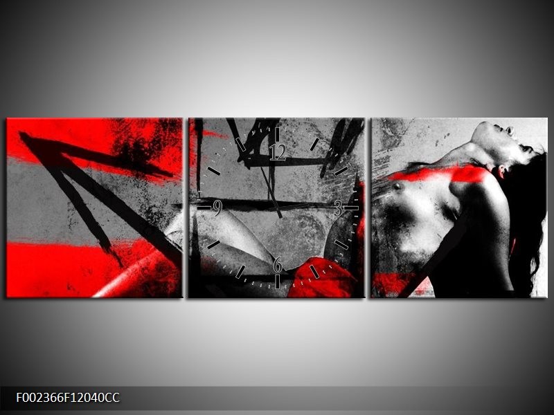 Klok schilderij Lichaam | Rood, Grijs, Zwart | 120x40cm 3Luik