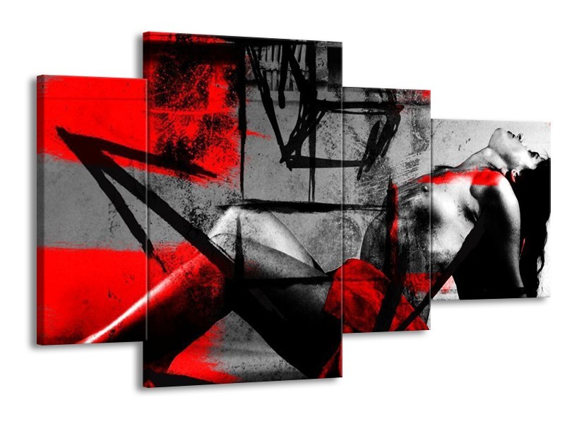 Canvas schilderij Lichaam | Rood, Grijs, Zwart | 120x75cm 4Luik