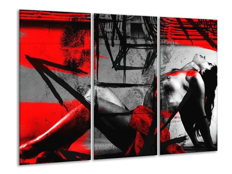 Glas schilderij Lichaam | Rood, Grijs, Zwart | 120x80cm 3Luik