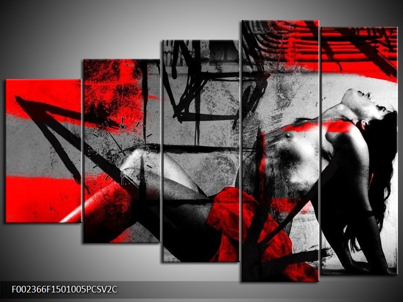Klok schilderij Lichaam | Rood, Grijs, Zwart | 150x100cm 5Luik