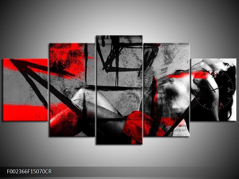 Klok schilderij Lichaam | Rood, Grijs, Zwart | 150x70cm 5Luik