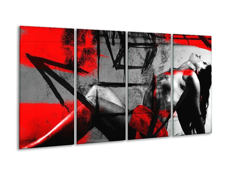 Canvas schilderij Lichaam | Rood, Grijs, Zwart | 160x80cm 4Luik