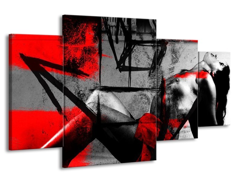 Glas schilderij Lichaam | Rood, Grijs, Zwart | 160x90cm 4Luik