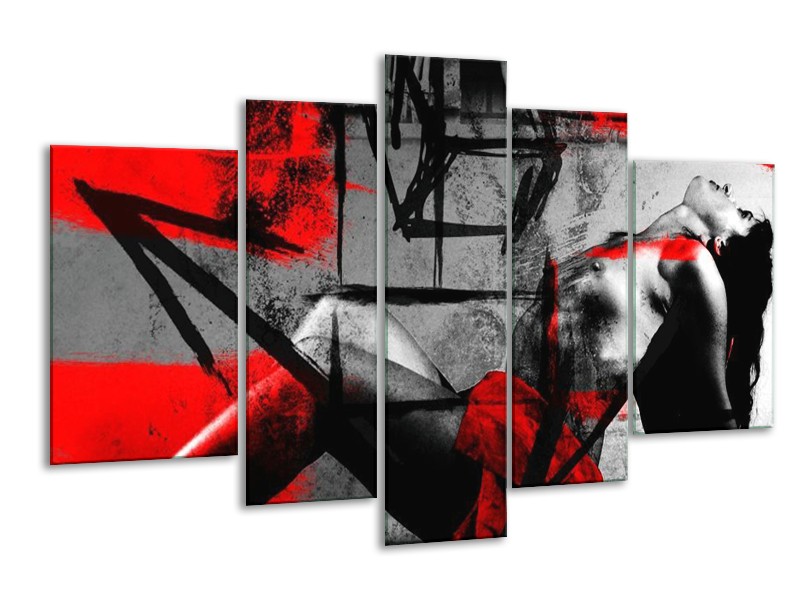Canvas schilderij Lichaam | Rood, Grijs, Zwart | 170x100cm 5Luik