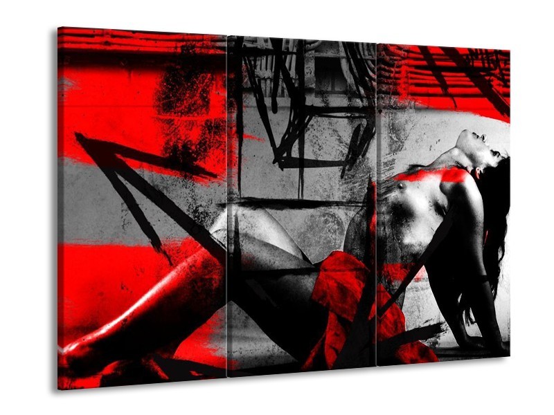 Glas schilderij Lichaam | Rood, Grijs, Zwart | 90x60cm 3Luik