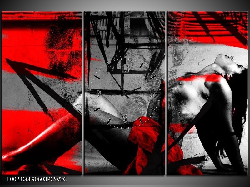 Klok schilderij Lichaam | Rood, Grijs, Zwart | 90x60cm 3Luik