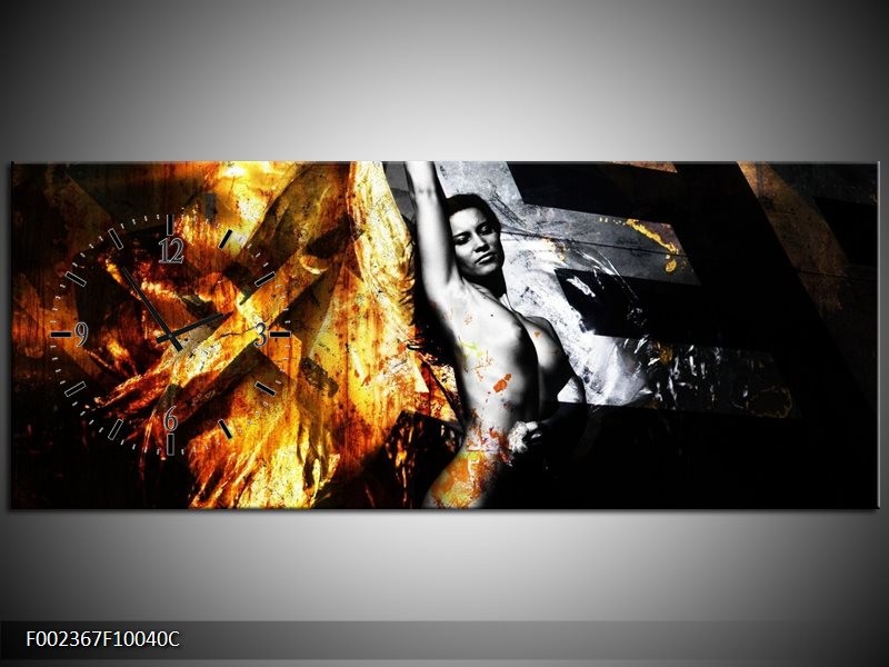 Klok schilderij Lichaam | Goud, Zwart, Grijs | 100x40cm 1Luik