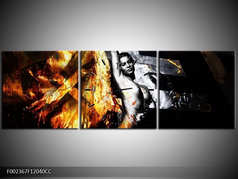Klok schilderij Lichaam | Goud, Zwart, Grijs | 120x40cm 3Luik