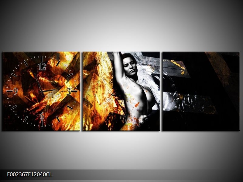 Klok schilderij Lichaam | Goud, Zwart, Grijs | 120x40cm 3Luik