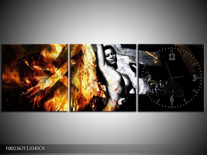 Klok schilderij Lichaam | Goud, Zwart, Grijs | 120x40cm 3Luik