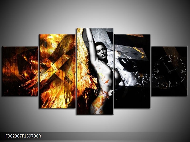 Klok schilderij Lichaam | Goud, Zwart, Grijs | 150x70cm 5Luik