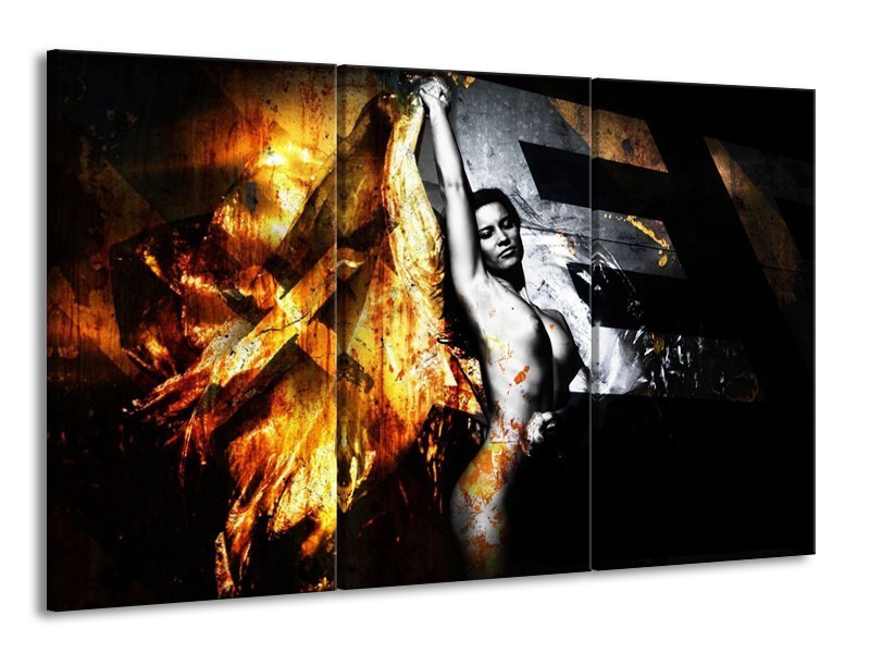 Glas schilderij Lichaam | Goud, Zwart, Grijs | 165x100cm 3Luik