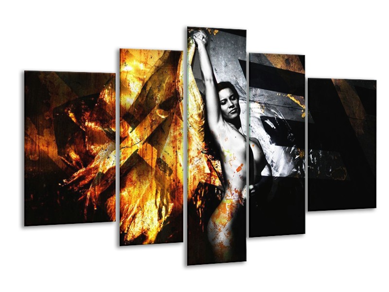 Glas schilderij Lichaam | Goud, Zwart, Grijs | 170x100cm 5Luik