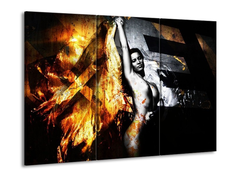 Canvas schilderij Lichaam | Goud, Zwart, Grijs | 90x60cm 3Luik